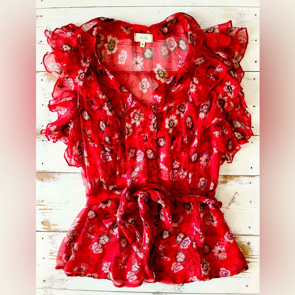 Anthropologie Ruth Ruffle Blouse Size 4 Small